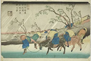 No. 20: Rain on the Hiratsuka Plain near Kutsukake Station (Niju: Kutsukake no eki... c. 1835 / 36. Creator: Ikeda Eisen)