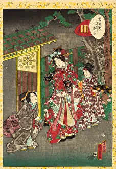 1857 Prints: No. 26, Tokonatsu, from the series Lady Murasaki's Genji Cards (Murasaki Shikibu Genji karuta)