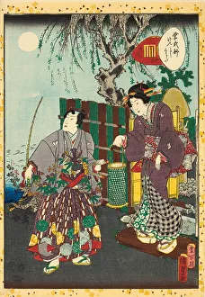 1857 Prints: No. 50, Azumaya, from the series Lady Murasaki's Genji Cards (Murasaki Shikibu Genji karuta)