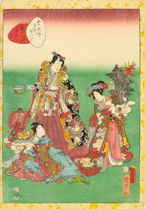 1857 Prints: No. 54, Yume no ukihashi, from the series Lady Murasaki's Genji Cards (Murasaki)