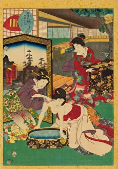 1857 Prints: No. 8, Aoi, from the series Lady Murasaki's Genji Cards (Murasaki Shikibu Genji karuta)
