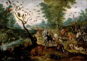 Jan Van Kessel I Prints: Noah's Family Assembling Animals before the Ark, c1660. Creator: Jan van Kessel