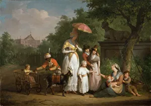 Distributing Prints: A Noble Family Distributing Alms in a Park, 1793. Creator: Mathieu Van Brée