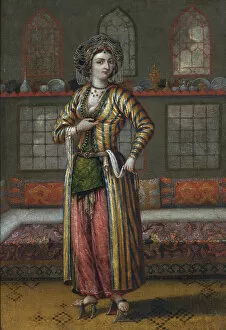 School Collection: A noble lady of Constantinople wearing Hammam shoes. Artist: Vanmour (Van Mour), Jean-Baptiste