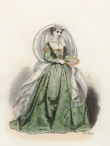 Noble Lady of Venice, in the modern age, color engraving 1870