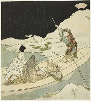 Nobleman and court lady boating at night near a snow-covered shore, 1826