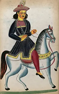 Kalighat Prints: A nobleman on horseback. Creator: Unknown