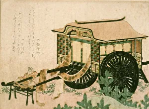 Stationary Prints: Nobleman's Cart, 19th century. Creator: Hokusai