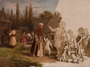 A Nobleman's Family and a Monk, after 1871. Creator: Michal Elwiro Andriolli.<br> A Nobleman's Family and a Monk, after 1871. Creator: Michal Elwiro Andriolli