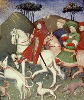 Rays Of Light Prints: Noblemen on horseback with their dogs, 15th century. Creator: Unknown
