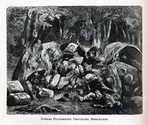 Robber Prints: Nobles Plundering Traveling Merchants, 1882. Artist: Anonymous