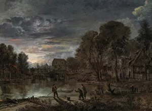 Aert Gallery: A nocturnal landscape with fishermen. Creator: Neer, Aert, van der (1603-1677)