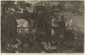 Gillis Sadeler Ii Prints: Nocturnal Landscape with River Fishermen outside City Walls. Creator: Aegidius Sadeler II
