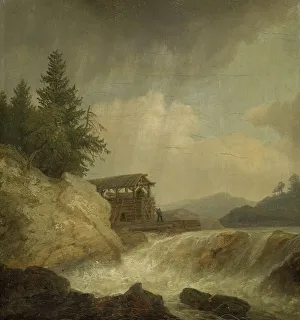 Logging Prints: Nordic Landscape with a Waterfall, 1843. Creator: Johann Christian Michael Ezdorf