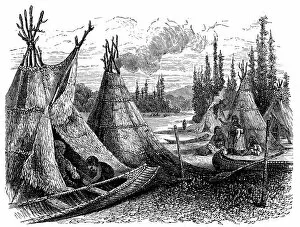 North American Cree Indian settlement in summer, 1874