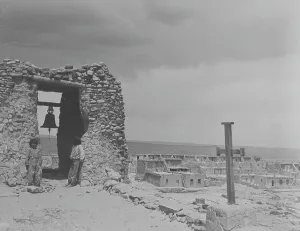 Mud Brick Prints: North American Indian children on roof of San Estevan Mission