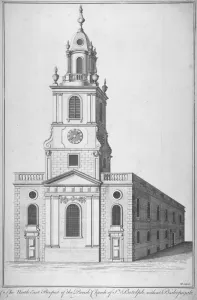 Benjamin Cole Gallery: North-east view of the Church of St Botolph without Bishopsgate, City of London, 1750