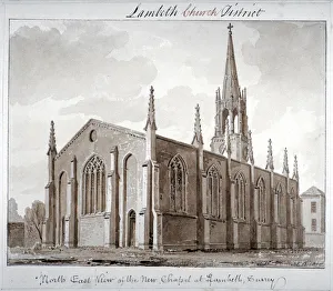 John Chessell Prints: North-east view of the Church of St Mary the Less, Lambeth Butts, London, 1828. Artist