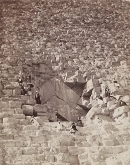 Tourist Prints: North Face of the Great Pyramid at Giza, 19th century. Creator: Pascal Sebah