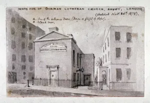 North side of the German Lutheran Church at Savoy Palace, Westminster, London, 1875