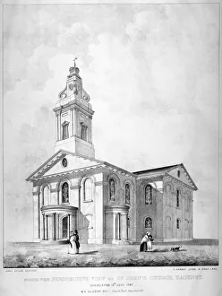Hackney Prints: North-west view of the Church of St John at Hackney, London, 1841. Artist: Charles Chabot