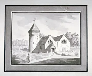 North-west view of the Church of St Nicholas, Tooting, Wandsworth, London, c1800
