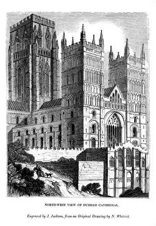 North west view of Durham Cathedral, 1843. Artist: J Jackson North west view of Durham Cathedral, 1843. Artist: J Jackson