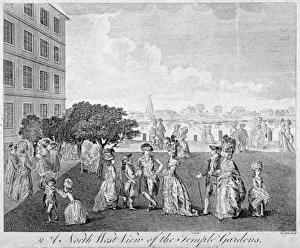 North-west view of Temple Gardens with figures walking and children playing, City of London, c1750 North-west view of Temple Gardens with figures walking and children playing, City of London, c1750