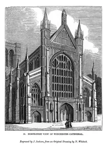 Art Union Scrap Book Prints: North west view of Winchester Cathedral, 1843. Artist: J Jackson