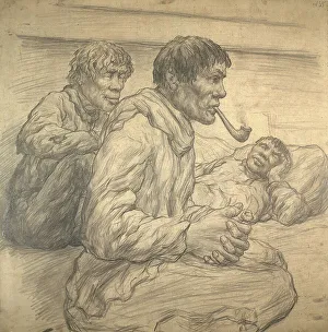 Krasnoyarsk Krai Russia Prints: Northern types: In a yurt, 1928. Creator: Dmitrii Innokent'evich Karatanov