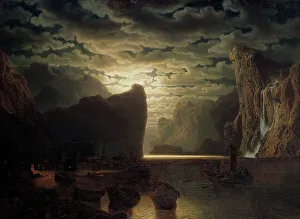 Larson Simeon Markus Prints: Norwegian Fjord in Moonlight. Motif from the Sogne-Fjord, 1861. Creator: Markus Larsson