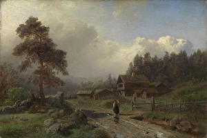 Professor Hans Gude Prints: Norwegian Landscape in Rain, 1857. Creator: Hans Gude