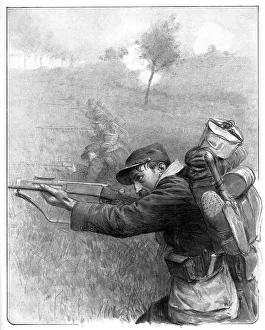 Nos Braves; Avance par bonds, en tiraillant, d'une section de coloniaux, 1914. Creator: Unknown
