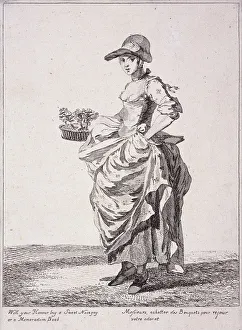 Notebook Prints: Nosegay and memo book seller, Cries of London, 1760. Artist: Paul Sandby
