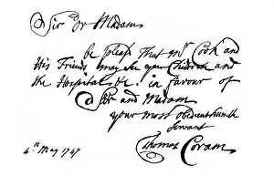 Orphanage Gallery: A note from Thomas Coram, the founder of the Foundling Hospital, 1747, (1840). Artist: Thomas Coram