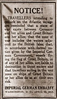 Risk Prints: Notice to passengers planning to make transatlantic journeys, 1915