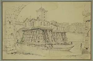 Water Amenities Prints: The Notre Dame Pump, Paris, c1810-1850. Creator: Samuel Prout