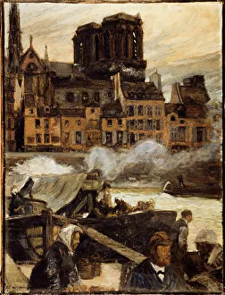 Isle De La Cite Prints: Notre-Dame and the Quai aux Fleurs seen from the apple market