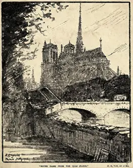 Quai Prints: Notre Dame from the Quai, (Paris), 1913. Creator: Harry George Webb