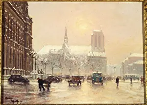 Hotel Prints: Notre-Dame seen from the square at Hotel de Ville