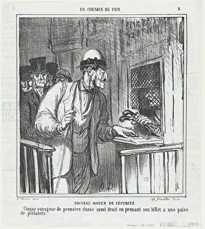 Train Station Prints: Nouveau moyen de securite, 1864. Creator: Honore Daumier