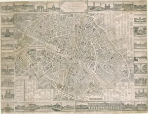 1817 Prints: Nouveau plan de Paris (Map of Paris showing illustrations)