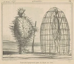 Lion Hunting Prints: Nouveaux équipements pour la chasse au lion, 19th century. Creator: Honore Daumier