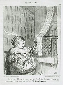 Mandolin Prints: Un nouvel Almaviva.. 1851. Creator: Honore Daumier