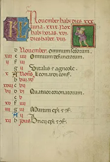 Gatherer Prints: November Calendar Page; Gathering Wood; Book of Hours, about 1460. Creator: Unknown