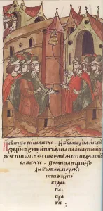 Moscow School Prints: Novgorod veche. The Lamentation over Prince Mstislav Mstislavich