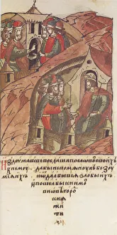 Moscow School Prints: Novgorod veche. The Novgorodians invited Yaroslav II Vsevolodovich to rule over them