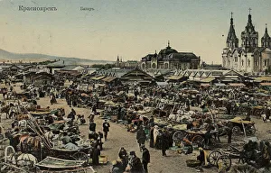 Yenisey Siberia Russia Prints: Novobazarnaya Square in Krasnoyarsk, 1910-1911. Creator: Unknown