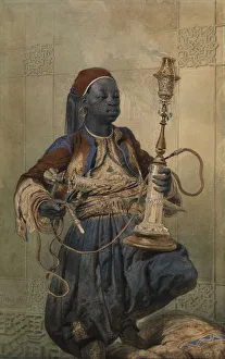 Nubian Prints: Nubian with a Waterpipe, 1862. Artist: Zichy, Mihaly (1827-1906)