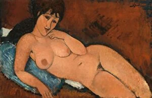 Amedeo Clemente Modigliani Gallery: Nude on a Blue Cushion, 1917. Creator: Amadeo Modigliani